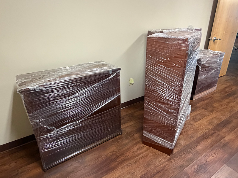 Chrysalis Center desks in wrapping