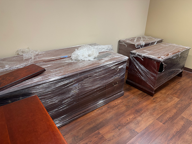 Chrysalis Center desks in wrapping