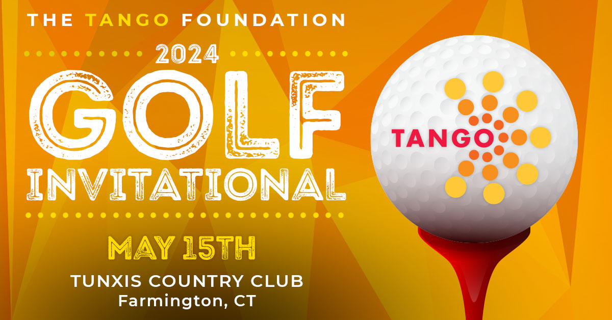 TANGO 2024 Golf Invitational fundraiser banner with golf ball and tee