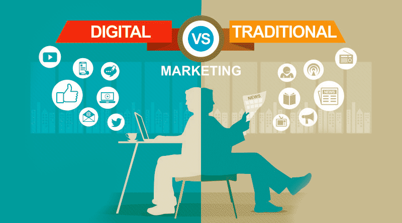Digital vs. Traditional marketing graphic